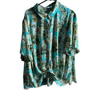 Rose & Olive Women Blouse Green Beach Palm Tie Knot New NWT Size 3X